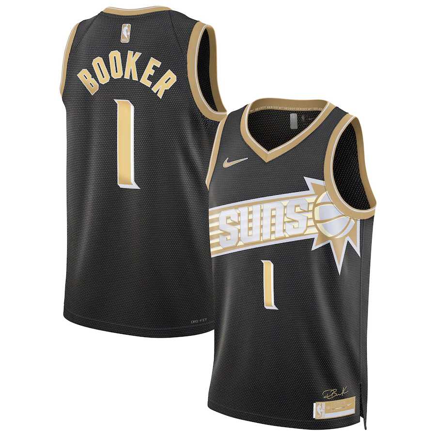 Mens Phoenix Suns #1 Devin Booker Black Gold 2024 Select Series Stitched Jersey Dzhi